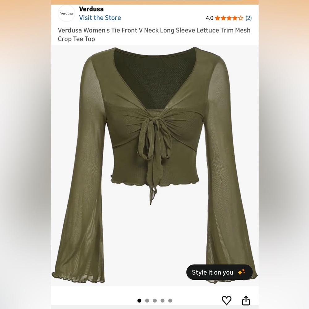 Olive Green Tie-Front V-Neck Mesh Crop Camisole